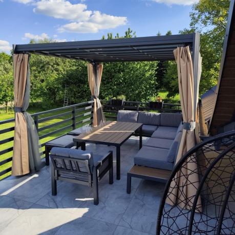 Aluminiowy narożnik ogrodowy z fotelem i stołem 160cm Calamba Corner XL - Grey