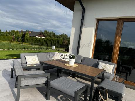 Aluminiowy narożnik ogrodowy z fotelem i stołem 160cm Calamba Corner XL - Grey