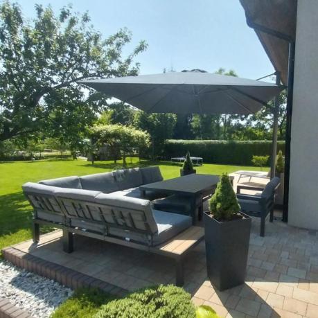 Aluminiowy narożnik ogrodowy z fotelem i stołem 160cm Calamba Corner XL - Grey