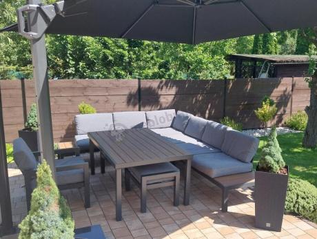 Aluminiowy narożnik ogrodowy z fotelem i stołem 160cm Calamba Corner XL - Grey