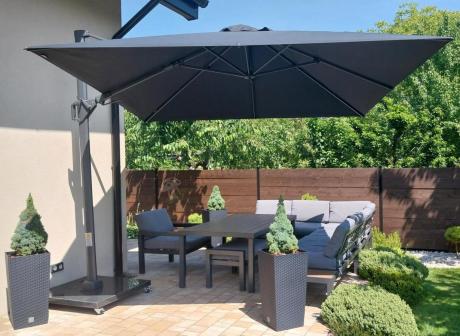 Aluminiowy narożnik ogrodowy z fotelem i stołem 160cm Calamba Corner XL - Grey