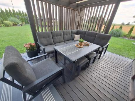 Aluminiowy narożnik ogrodowy z fotelem, pufami i stołem 150x90cm Tavaro Corner Antracite
