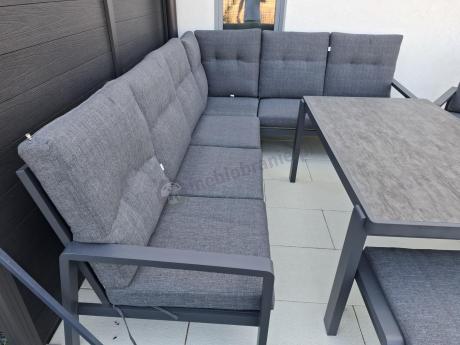 Aluminiowy narożnik ogrodowy z fotelem, pufami i stołem 150x90cm Tavaro Corner Antracite