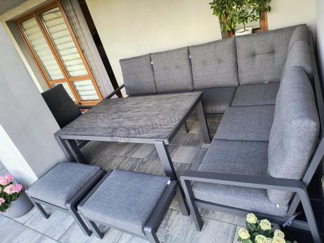 Aluminiowy narożnik ogrodowy z fotelem, pufami i stołem 150x90cm Tavaro Corner Antracite