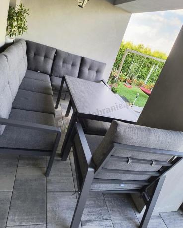 Aluminiowy narożnik ogrodowy z fotelem, pufami i stołem 150x90cm Tavaro Corner Antracite