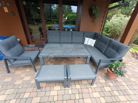 Aluminiowy narożnik ogrodowy z fotelem, pufami i stołem 150x90cm Tavaro Corner Antracite