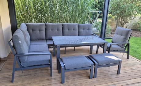 Aluminiowy narożnik ogrodowy z fotelem, pufami i stołem 150x90cm Tavaro Corner Antracite