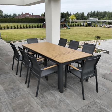 Aluminiowy zestaw mebli ogrodowych obiadowych dla 10 osób, stół 220-280 cm - Avio Ebra – Antracyt