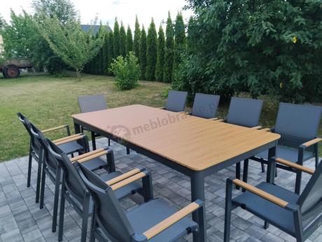 Aluminiowy zestaw mebli ogrodowych obiadowych dla 10 osób, stół 220-280 cm - Avio Ebra – Antracyt