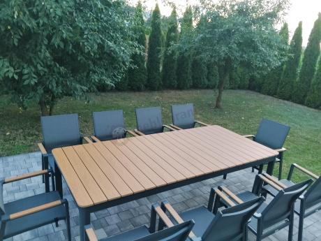 Aluminiowy zestaw mebli ogrodowych obiadowych dla 10 osób, stół 220-280 cm - Avio Ebra – Antracyt