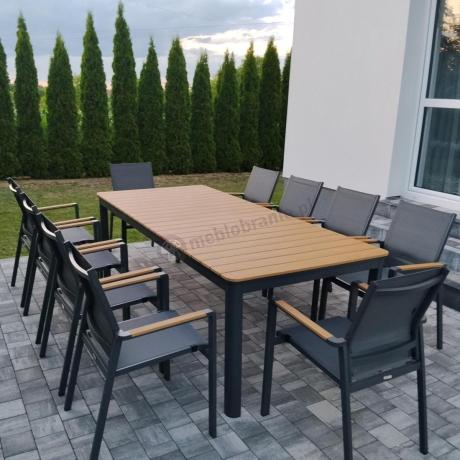 Aluminiowy zestaw mebli ogrodowych obiadowych dla 10 osób, stół 220-280 cm - Avio Ebra – Antracyt