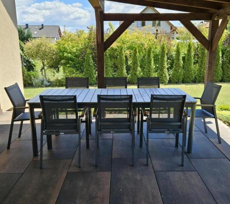 Aluminiowy zestaw mebli ogrodowych obiadowych dla 10 osób, stół 220-280 cm - Avio Ebra – Antracyt