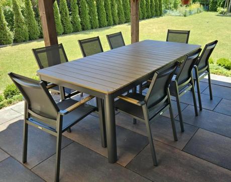 Aluminiowy zestaw mebli ogrodowych obiadowych dla 10 osób, stół 220-280 cm - Avio Ebra – Antracyt