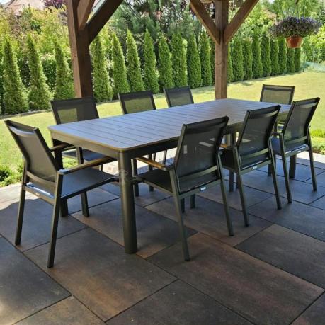 Aluminiowy zestaw mebli ogrodowych obiadowych dla 10 osób, stół 220-280 cm - Avio Ebra – Antracyt