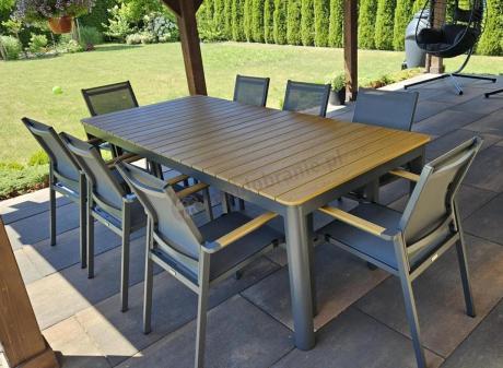 Aluminiowy zestaw mebli ogrodowych obiadowych dla 10 osób, stół 220-280 cm - Avio Ebra – Antracyt