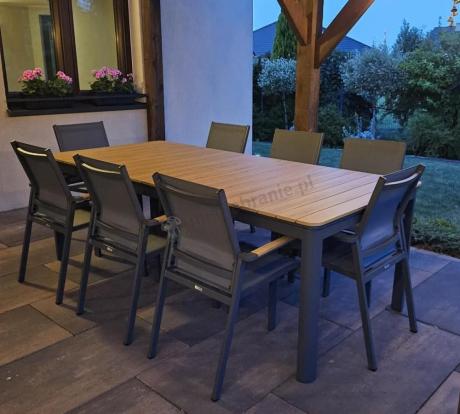 Aluminiowy zestaw mebli ogrodowych obiadowych dla 10 osób, stół 220-280 cm - Avio Ebra – Antracyt