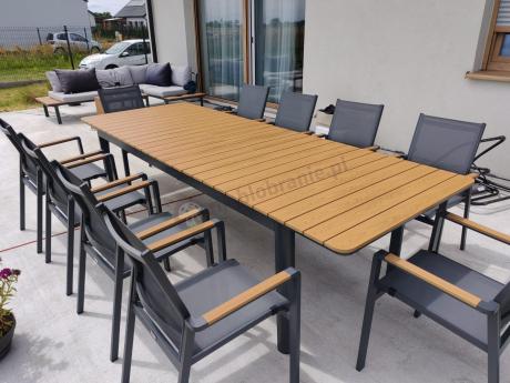 Aluminiowy zestaw mebli ogrodowych obiadowych dla 10 osób, stół 220-280 cm - Avio Ebra – Antracyt