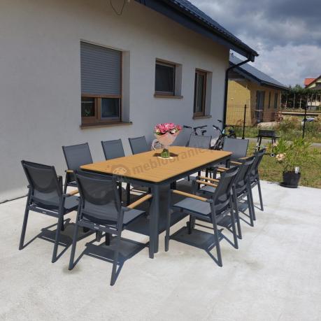 Aluminiowy zestaw mebli ogrodowych obiadowych dla 10 osób, stół 220-280 cm - Avio Ebra – Antracyt