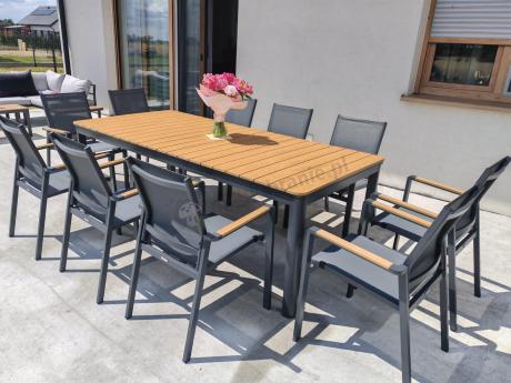 Aluminiowy zestaw mebli ogrodowych obiadowych dla 10 osób, stół 220-280 cm - Avio Ebra – Antracyt