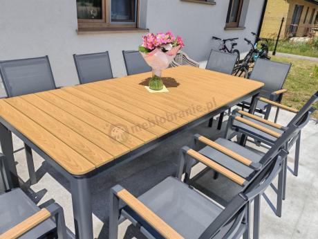 Aluminiowy zestaw mebli ogrodowych obiadowych dla 10 osób, stół 220-280 cm - Avio Ebra – Antracyt