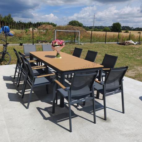 Aluminiowy zestaw mebli ogrodowych obiadowych dla 10 osób, stół 220-280 cm - Avio Ebra – Antracyt