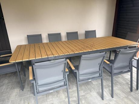 Aluminiowy zestaw mebli ogrodowych obiadowych dla 10 osób, stół 220-280 cm - Avio Ebra – Antracyt