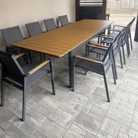 Aluminiowy zestaw mebli ogrodowych obiadowych dla 10 osób, stół 220-280 cm - Avio Ebra – Antracyt