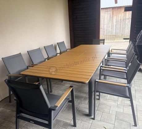Aluminiowy zestaw mebli ogrodowych obiadowych dla 10 osób, stół 220-280 cm - Avio Ebra – Antracyt