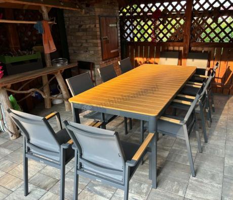 Aluminiowy zestaw mebli ogrodowych obiadowych dla 10 osób, stół 220-280 cm - Avio Ebra – Antracyt