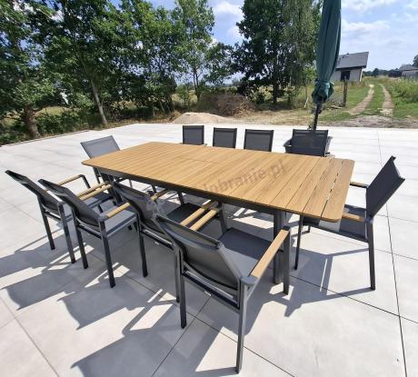 Aluminiowy zestaw mebli ogrodowych obiadowych dla 10 osób, stół 220-280 cm - Avio Ebra – Antracyt