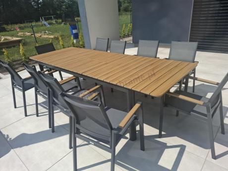 Aluminiowy zestaw mebli ogrodowych obiadowych dla 10 osób, stół 220-280 cm - Avio Ebra – Antracyt