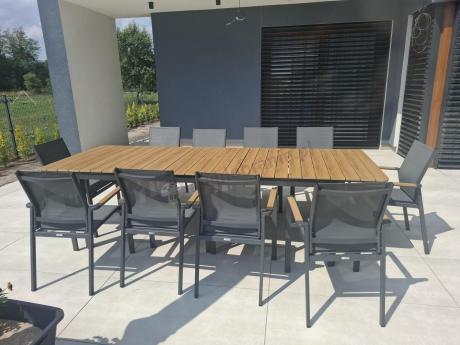 Aluminiowy zestaw mebli ogrodowych obiadowych dla 10 osób, stół 220-280 cm - Avio Ebra – Antracyt