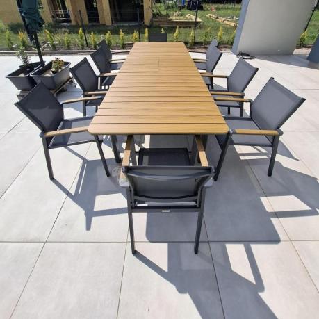 Aluminiowy zestaw mebli ogrodowych obiadowych dla 10 osób, stół 220-280 cm - Avio Ebra – Antracyt