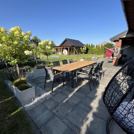 Aluminiowy zestaw mebli ogrodowych obiadowych dla 10 osób, stół 220-280 cm - Avio Ebra – Antracyt