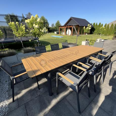 Aluminiowy zestaw mebli ogrodowych obiadowych dla 10 osób, stół 220-280 cm - Avio Ebra – Antracyt