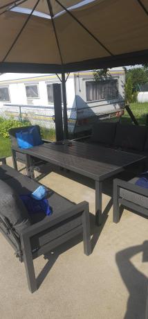 Aluminiowy zestaw mebli z wysokim stołem obiadowym Calamba Grande - Antracite