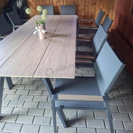 Aluminiowy zestaw obiadowy do ogrodu dla 10 osób, stół 220 cm z blatem polystone – Mivo Ebra, antracyt