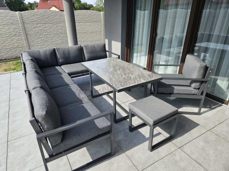 Aluminiowy zestaw ogrodowy z modułowym narożnikiem Kari grafitowy