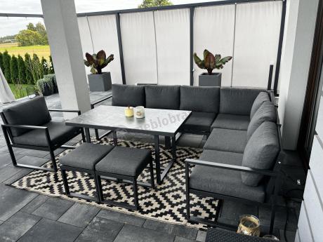 Aluminiowy zestaw ogrodowy z modułowym narożnikiem Kari grafitowy