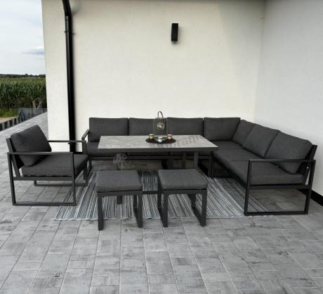 Aluminiowy zestaw ogrodowy z modułowym narożnikiem Kari grafitowy