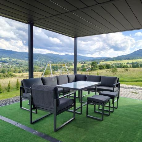Aluminiowy zestaw ogrodowy z modułowym narożnikiem Kari grafitowy