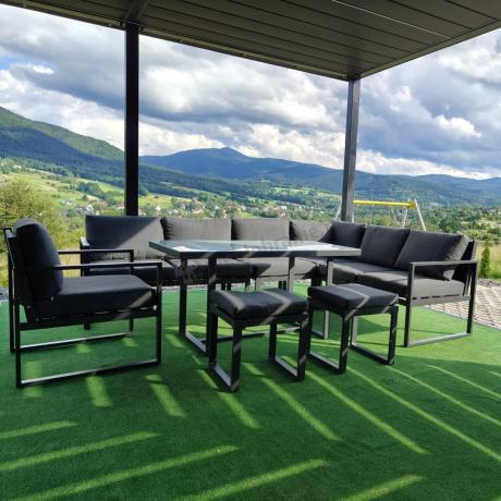 Aluminiowy zestaw ogrodowy z modułowym narożnikiem Kari grafitowy