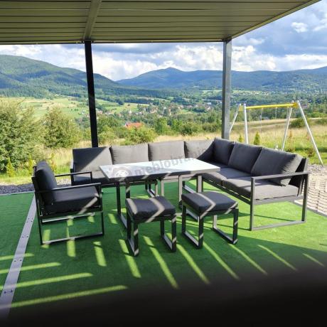 Aluminiowy zestaw ogrodowy z modułowym narożnikiem Kari grafitowy