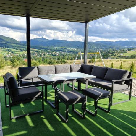 Aluminiowy zestaw ogrodowy z modułowym narożnikiem Kari grafitowy