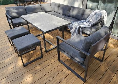 Aluminiowy zestaw ogrodowy z modułowym narożnikiem Kari grafitowy