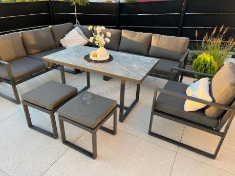 Aluminiowy zestaw ogrodowy z modułowym narożnikiem Kari grafitowy