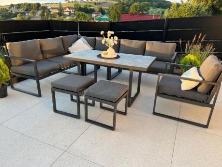 Aluminiowy zestaw ogrodowy z modułowym narożnikiem Kari grafitowy