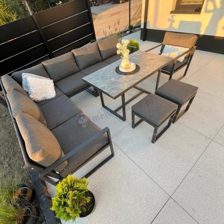 Aluminiowy zestaw ogrodowy z modułowym narożnikiem Kari grafitowy