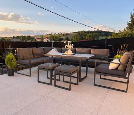 Aluminiowy zestaw ogrodowy z modułowym narożnikiem Kari grafitowy