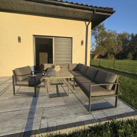 Aluminiowy zestaw ogrodowy z modułowym narożnikiem Kari grafitowy